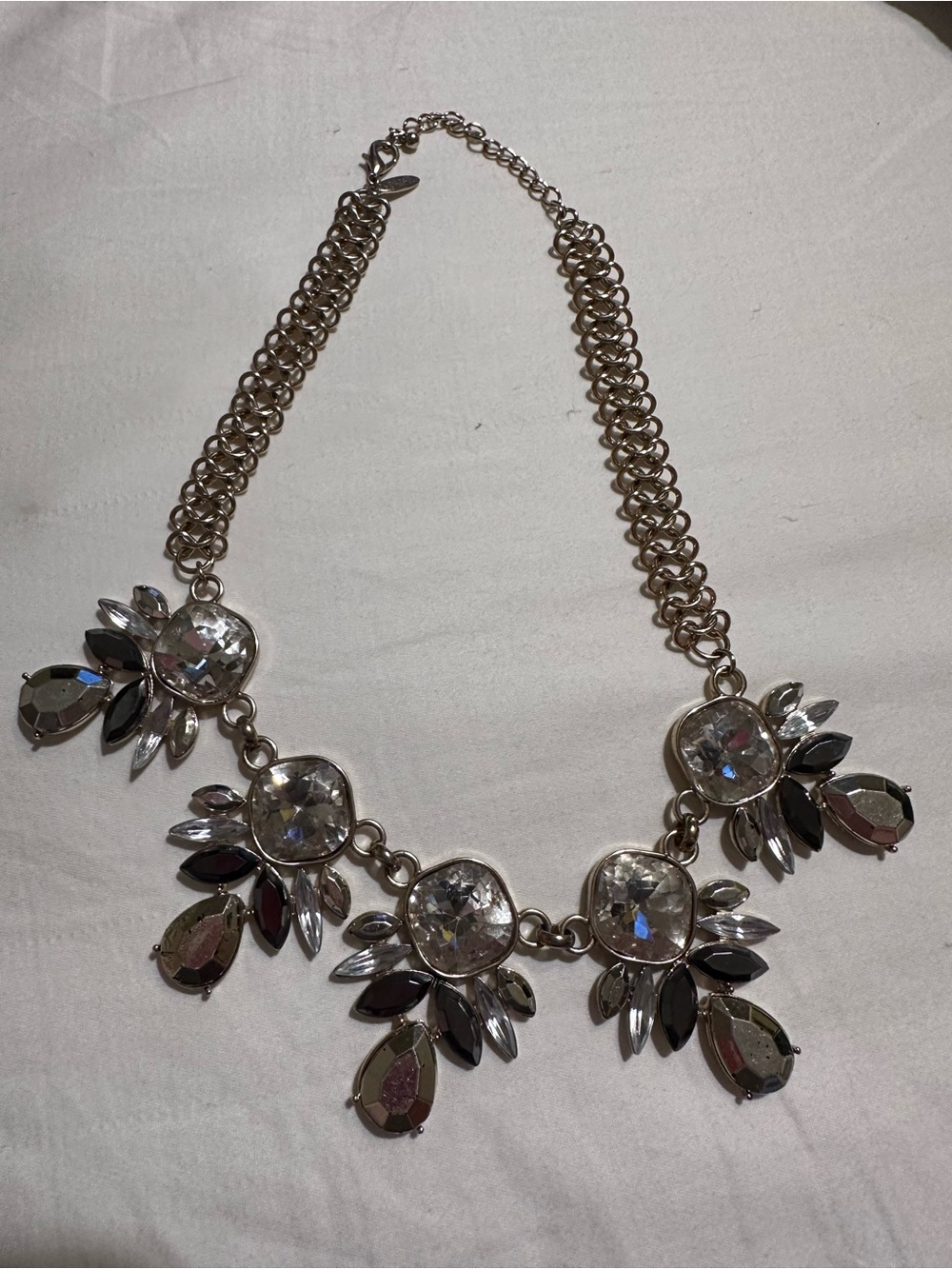 Crystal Statement Necklace - Silver Tone